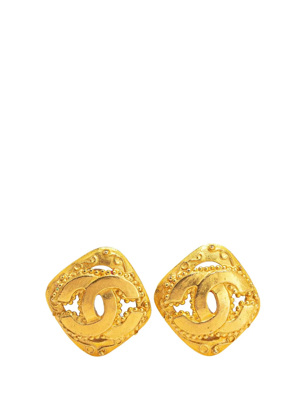 CHANEL Pre-Owned 1995 Gold Plated CC Diamond Clip on Earrings costume CHANEL Pre-Owned 1995 Gold Plated CC Diamond Clip on Earrings costume
