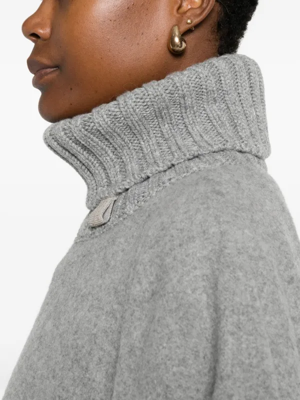 ファビアナフィリッピ　ニット　ポンチョ　シルク　カシミヤ　S Fabiana Filippi Turtleneck Fringe Poncho | Grey | FARFETCH