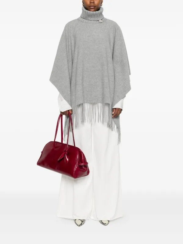 Fabiana Filippi Turtleneck Fringe Poncho | Grey | FARFETCH