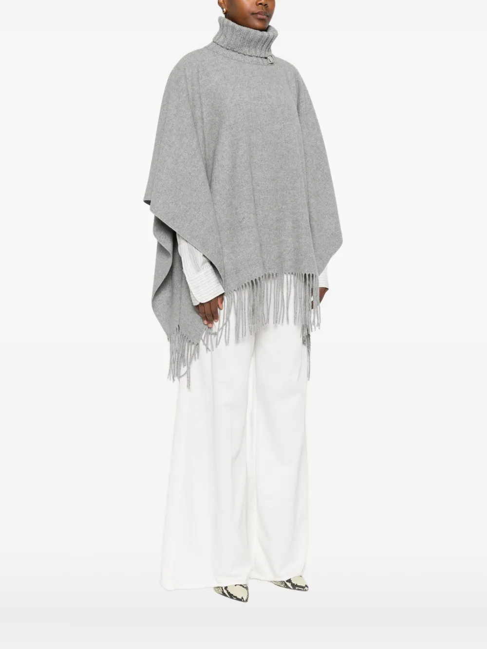 Fabiana Filippi Poncho met col en franje Grijs