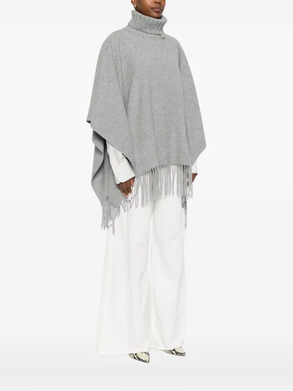 Fabiana Filippi Turtleneck Fringe Poncho | Grey | FARFETCH