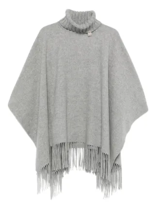 Fabiana Filippi Turtleneck Fringe Poncho | Grey | FARFETCH Fabiana Filippi Turtleneck Fringe Poncho | Grey | FARFETCH