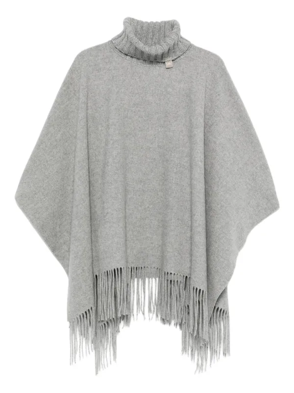Fabiana Filippi Turtleneck Fringe Poncho | Grey | FARFETCH