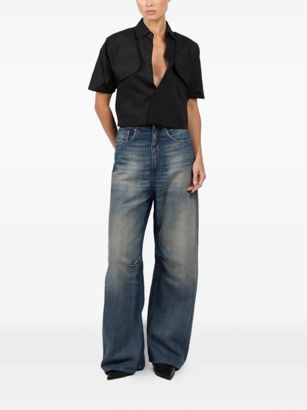 MM6 Maison Margiela bell-sleeve cropped shirt - Zwart