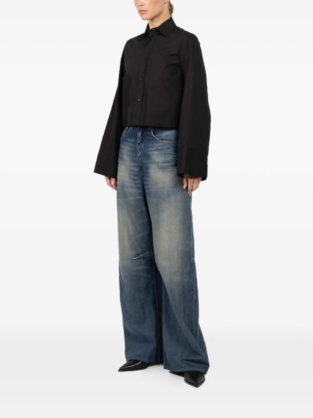 MM6 Maison Margiela Cropped blouse met klokmouwen Zwart