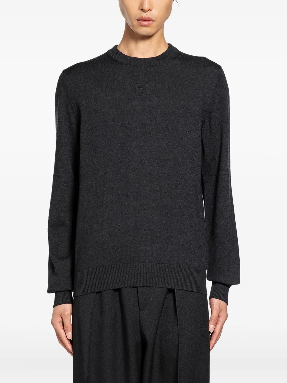 FENDI logo-embossed crew-neck sweater | Grey | Image 1