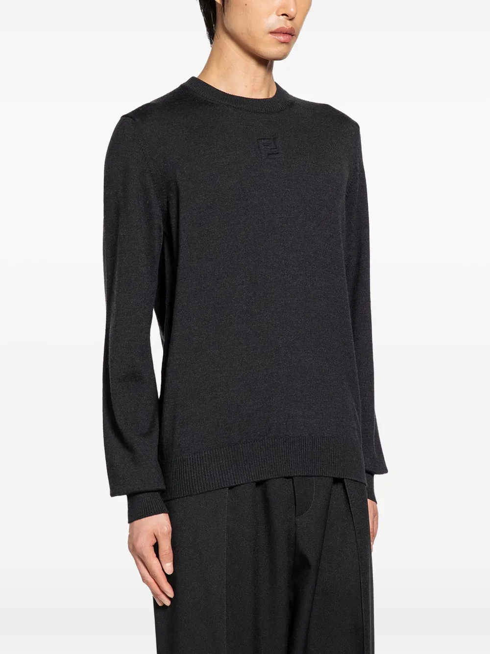 FENDI Trui met ronde hals en logo-reliëf Grijs