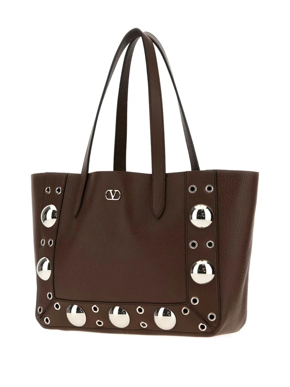 Valentino Garavani small Nellcôte leather eyelet-embellished tote bag - Bruin