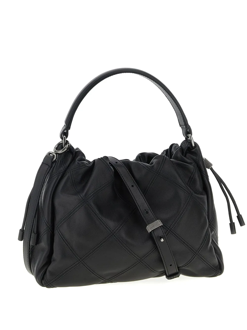 Brunello Cucinelli Small Mellow Quilted Diamond-pattern Tote Bag In Black