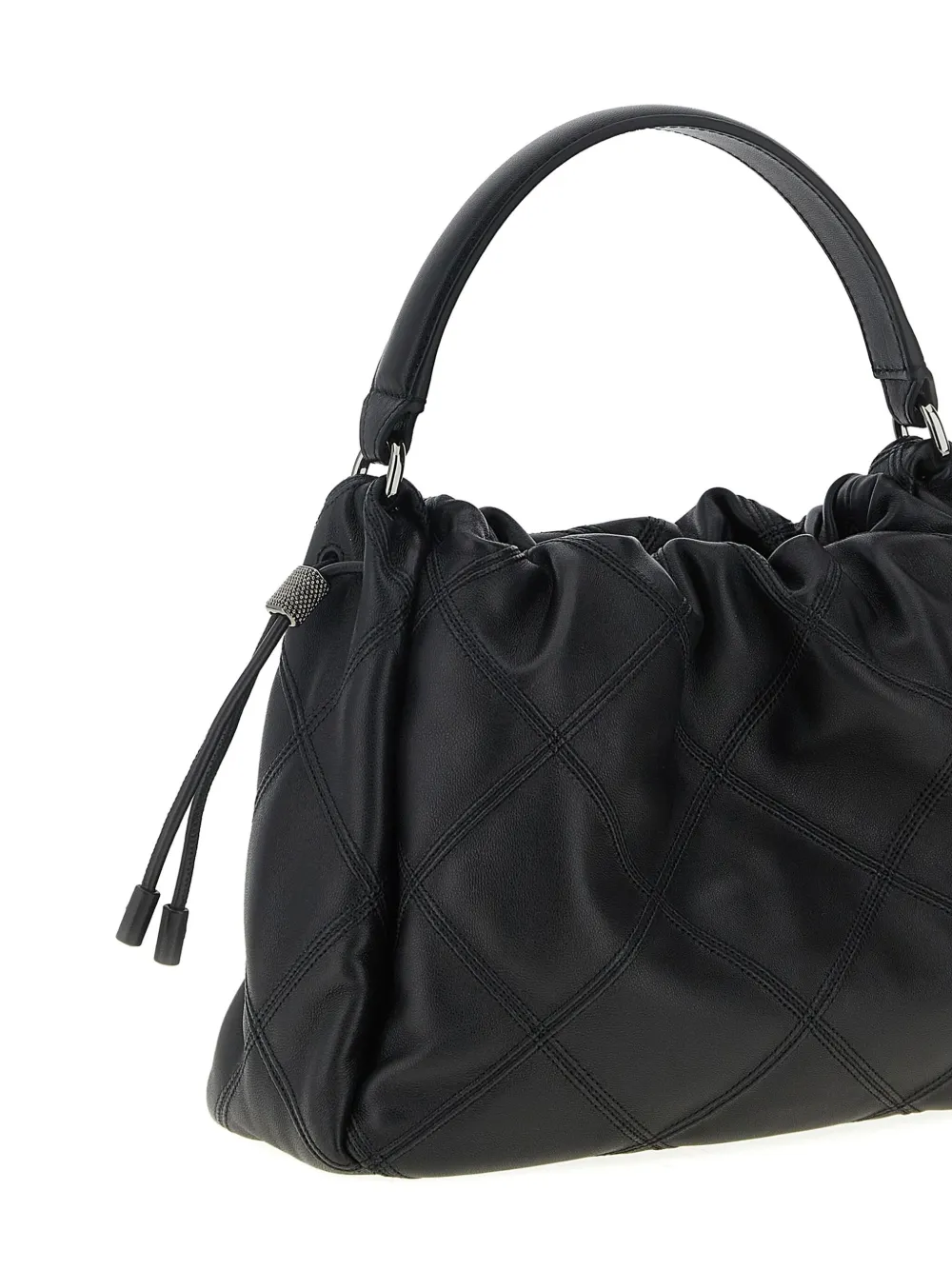 Brunello Cucinelli Small Mellow Quilted Diamond-pattern Tote Bag In Black