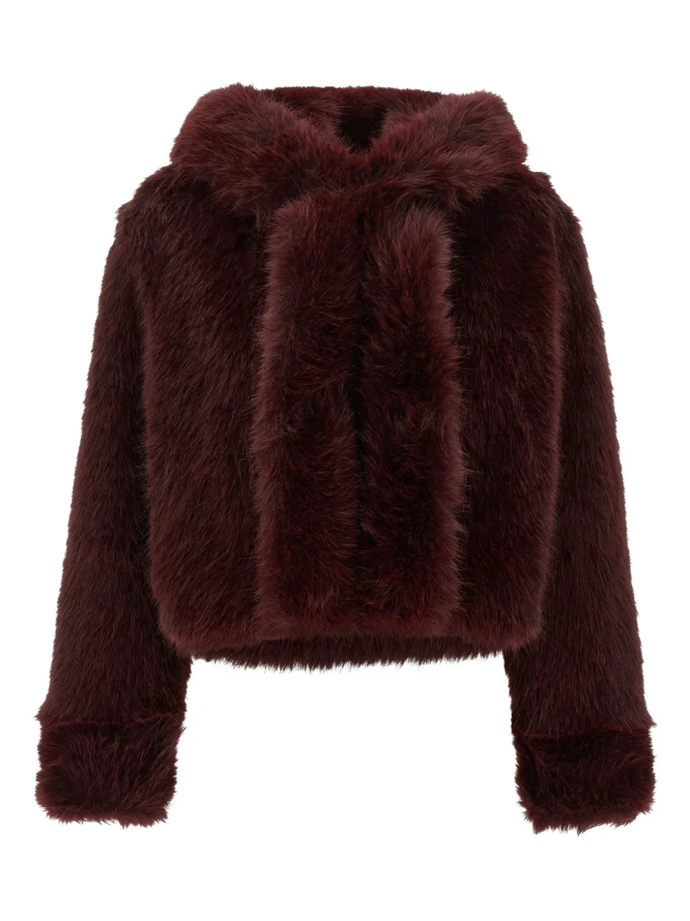 B&b Couture Cropped Faux Fur Jacket With Plush Texture In Brown