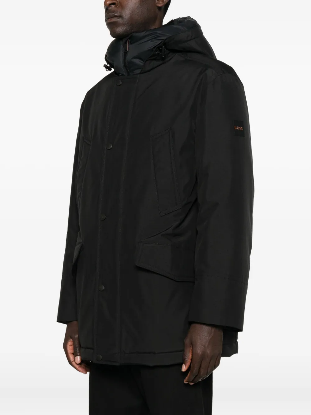 BOSS Gewatteerd jack met capuchon Zwart