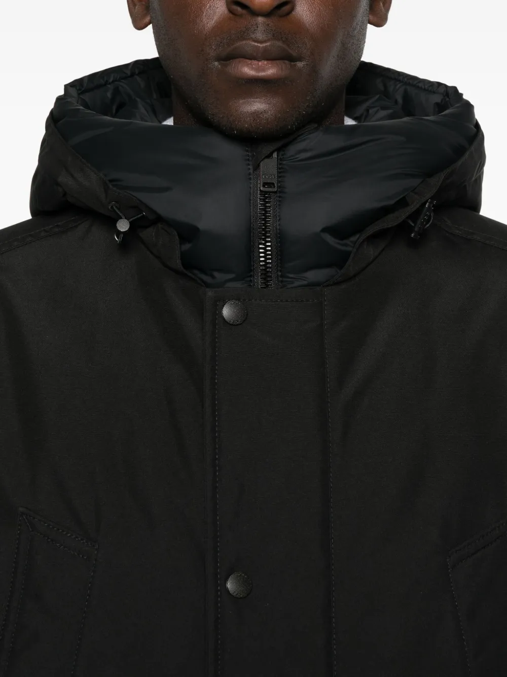 BOSS Gewatteerd jack met capuchon Zwart