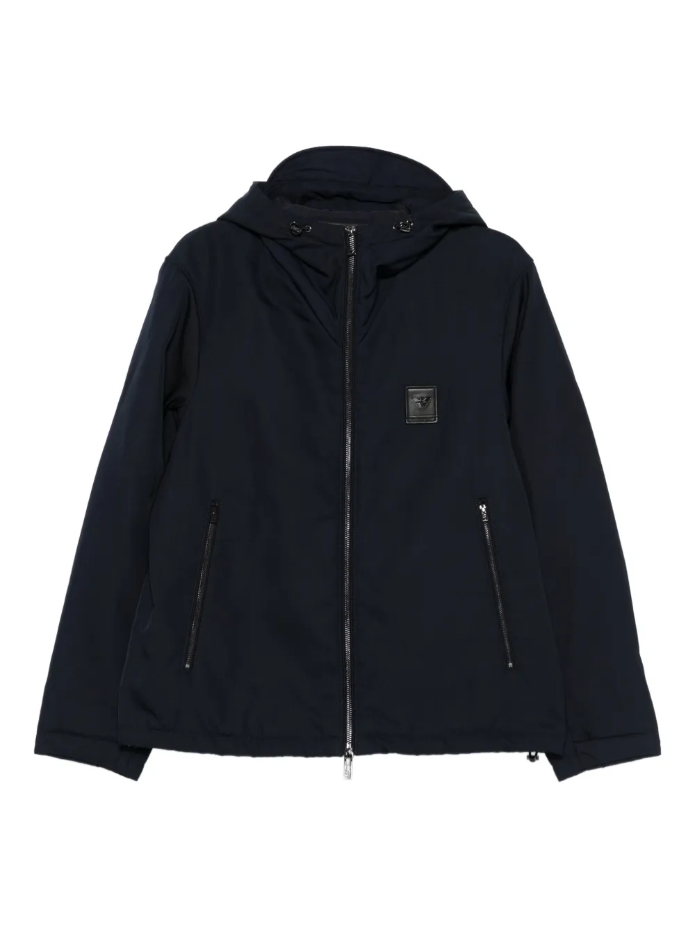 Emporio Armani ロゴパッチ フーデッドジャケット - ブラック Emporio Armani ロゴパッチ フーデッドジャケット - ブラック