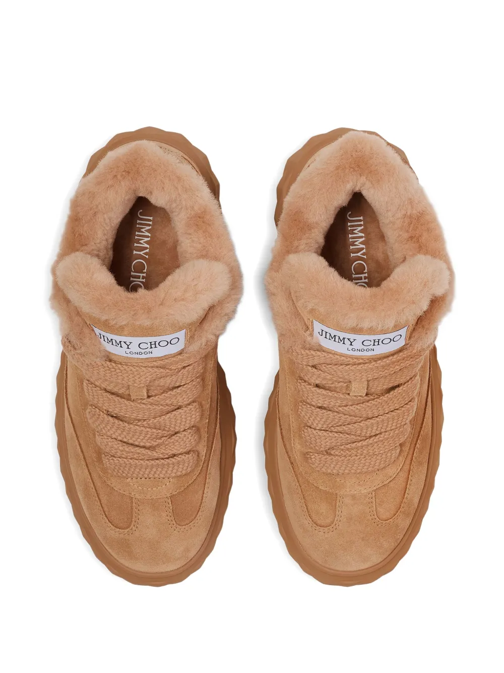 Jimmy Choo Diamond Maxi Retro Suede-shearling Sneakers In Brown
