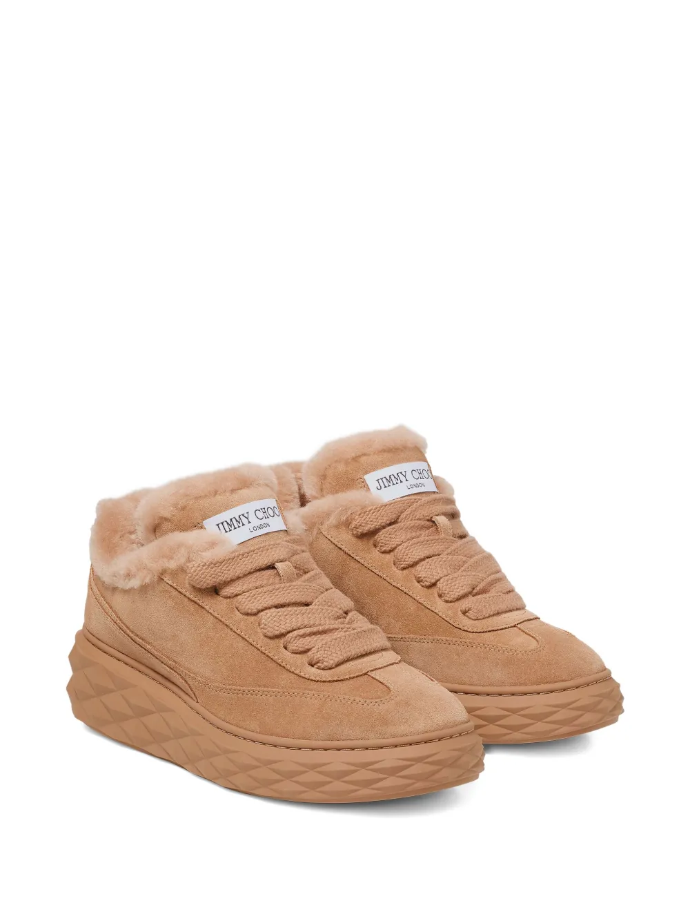 Jimmy Choo Diamond Maxi Retro Suede-shearling Sneakers In Brown