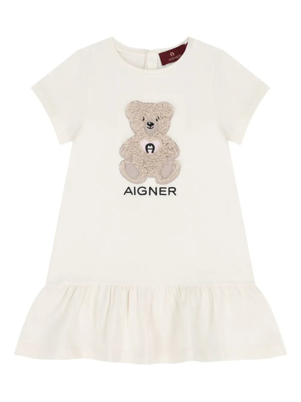 Aigner Kids teddy bear-appliqué ruffled dress | White | Image 1