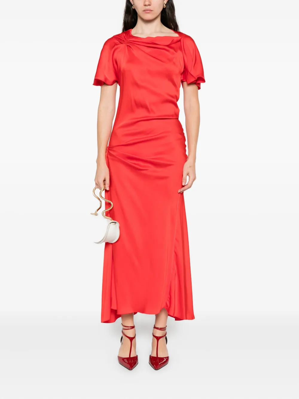Victoria Beckham draped-shoulder midi dress - Rood
