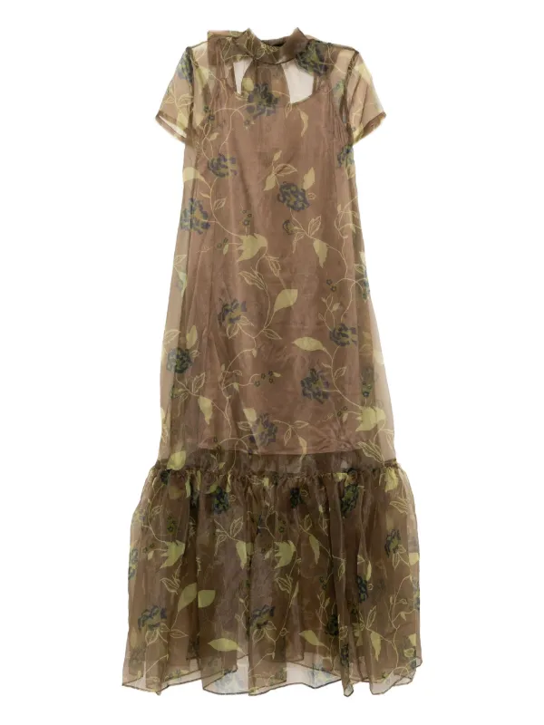 staud calluna dress brown Calluna organza maxi dress in brown - Staud