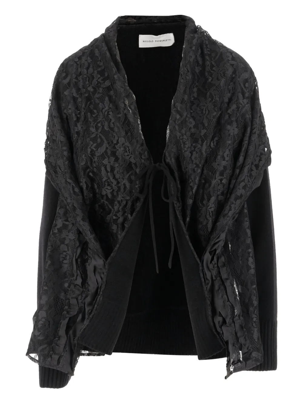 Niccolò Pasqualetti lace-insert crew-neck cardigan | Black | Image 1