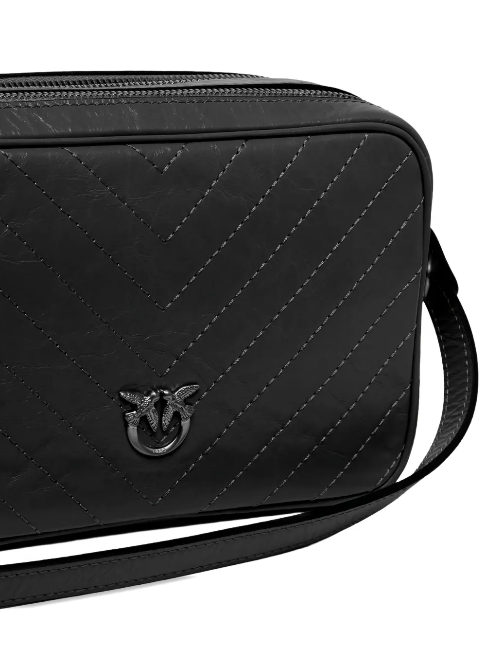 PINKO Medium leren crossbodytas met chevron-streep Zwart