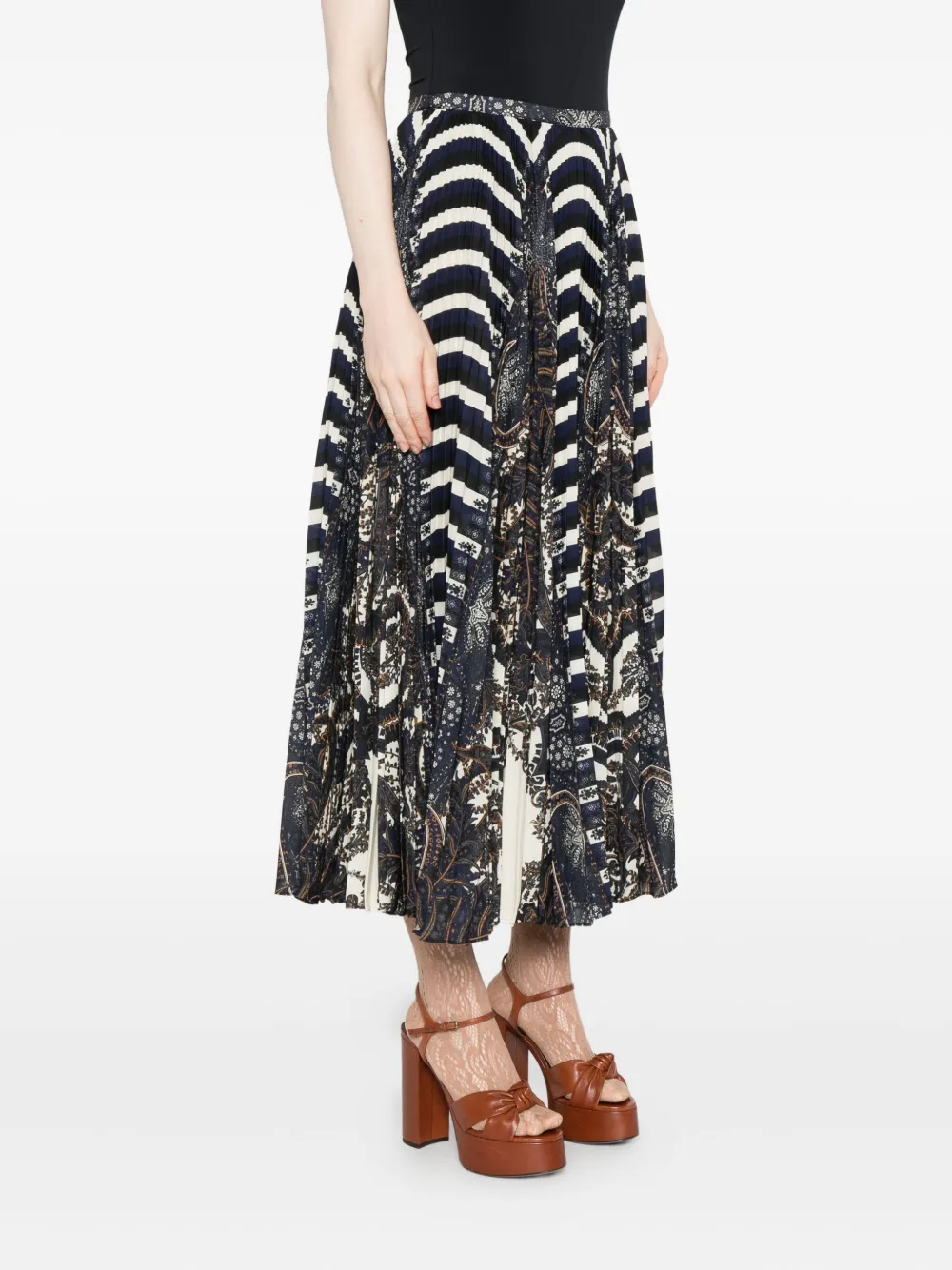 Ulla Johnson Paisley-striped Pleated Skirt In Black