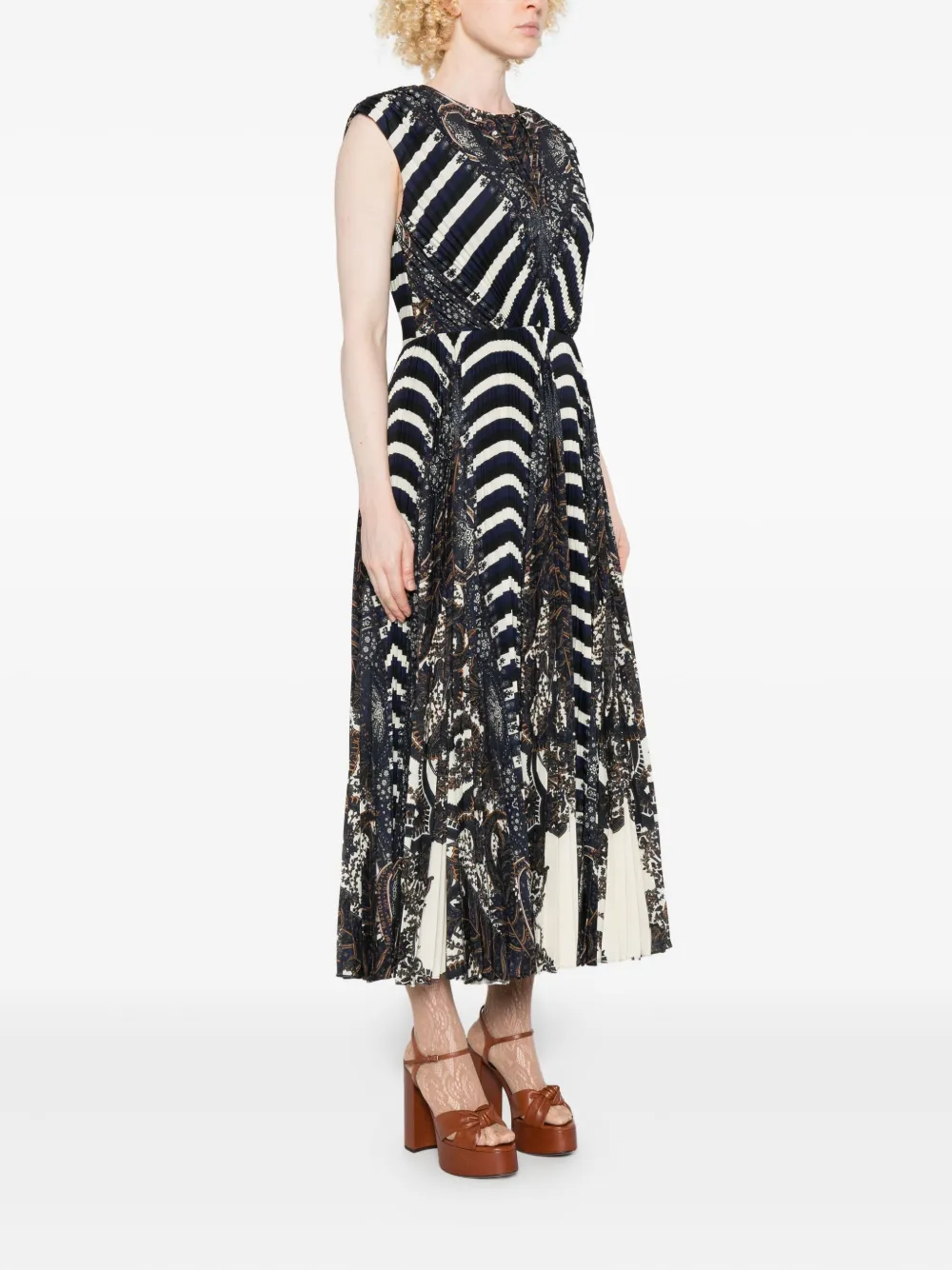 Ulla Johnson Violeta Multi-pattern Pleated Dress In Black