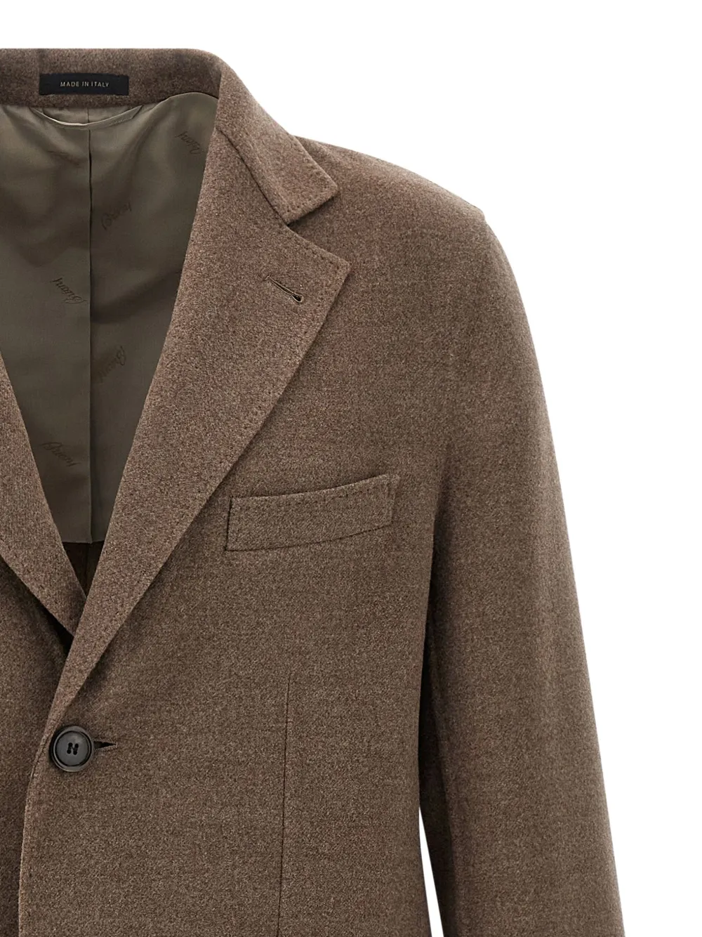 Brioni Notch Lapel Coat With Flap And Chest Pockets In Brown