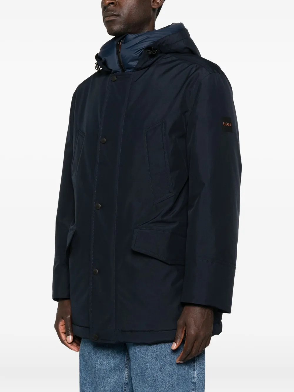 BOSS Jack met capuchon en knoopsluiting Blauw