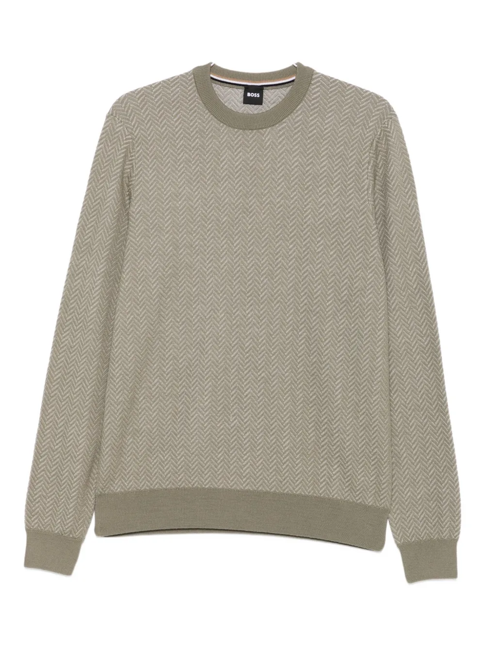 Hugo Boss Herringbone-pattern Sweater In Gray