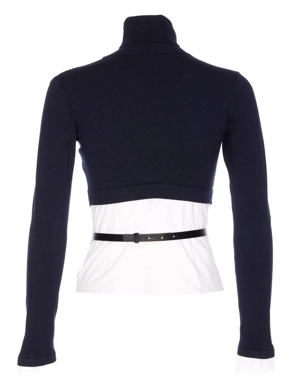 Elisabetta Franchi Turtleneck Top With Contrasting Poplin Insert And Logo Buckle In Black