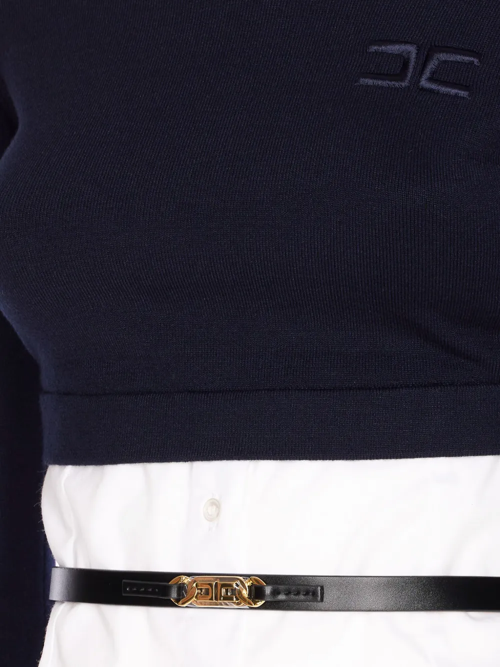 Elisabetta Franchi Top met hoge hals en ceintuur - Blauw