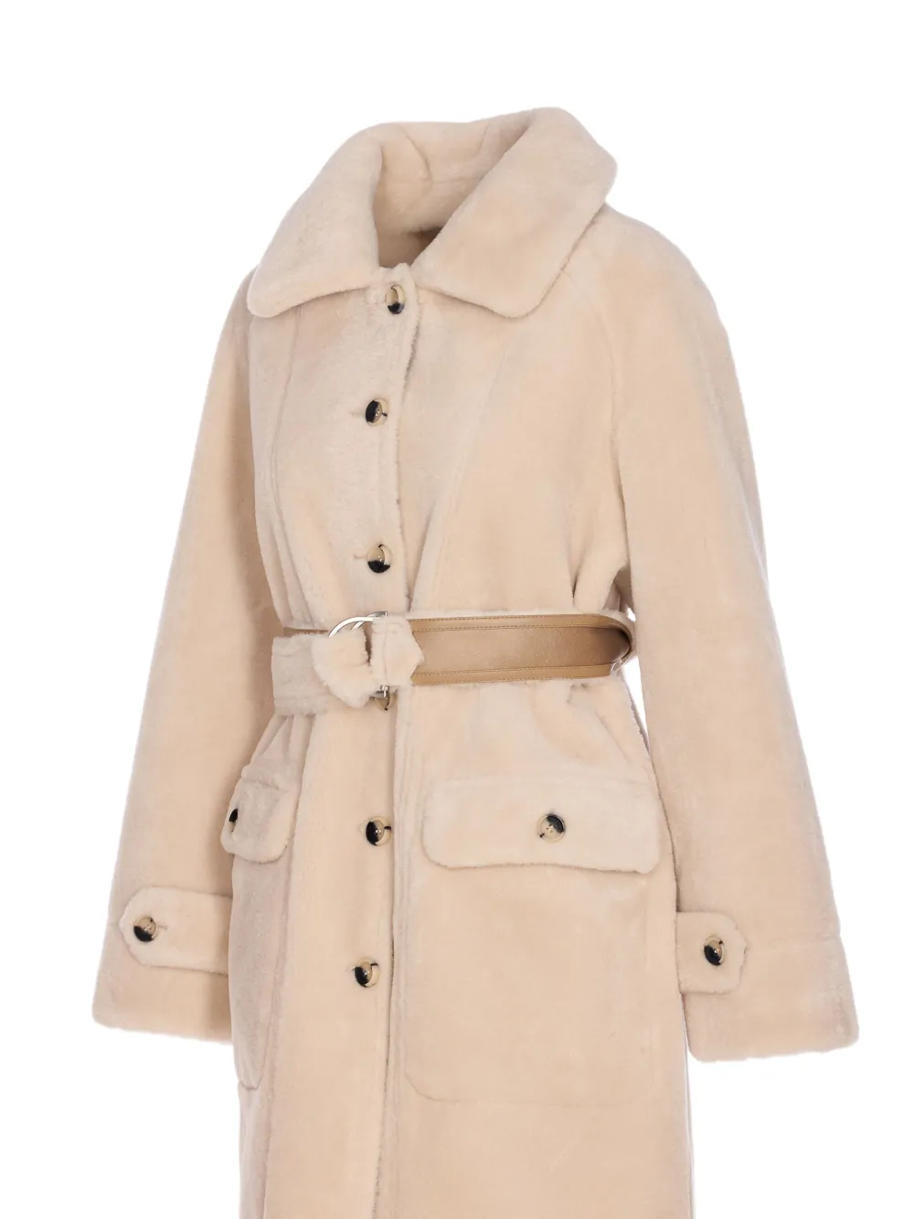 Urbancode Faux-fur Belted Coat In Neutral