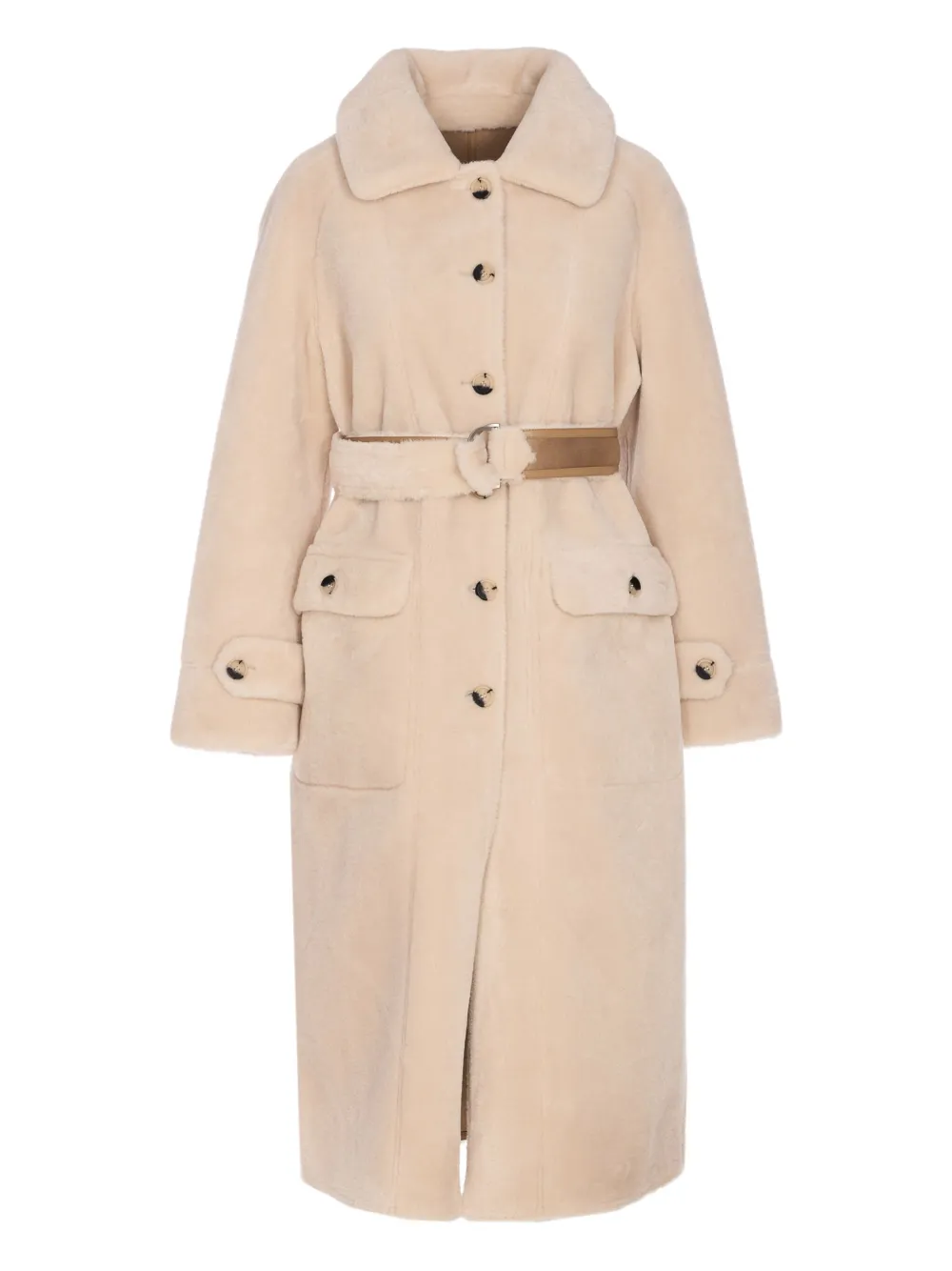 Urbancode Faux-fur Belted Coat In Neutral
