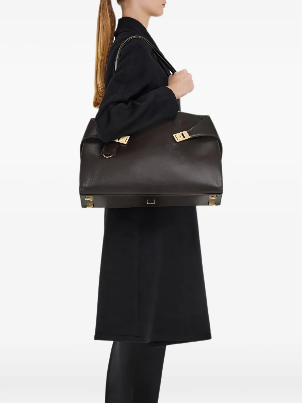 Ferragamo Hug leren shopper met gespdetail Bruin