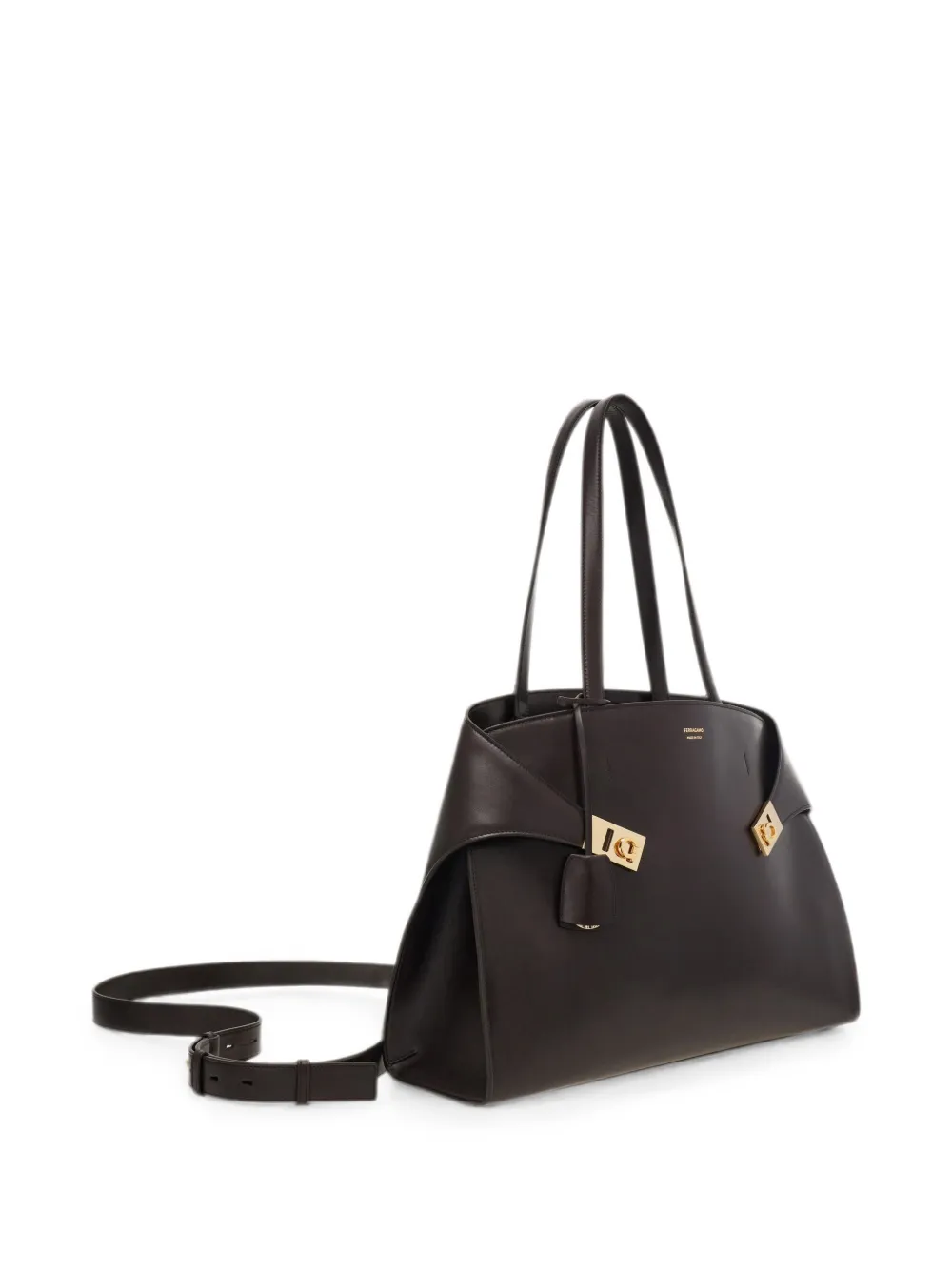 Ferragamo Hug leren shopper met gespdetail Bruin