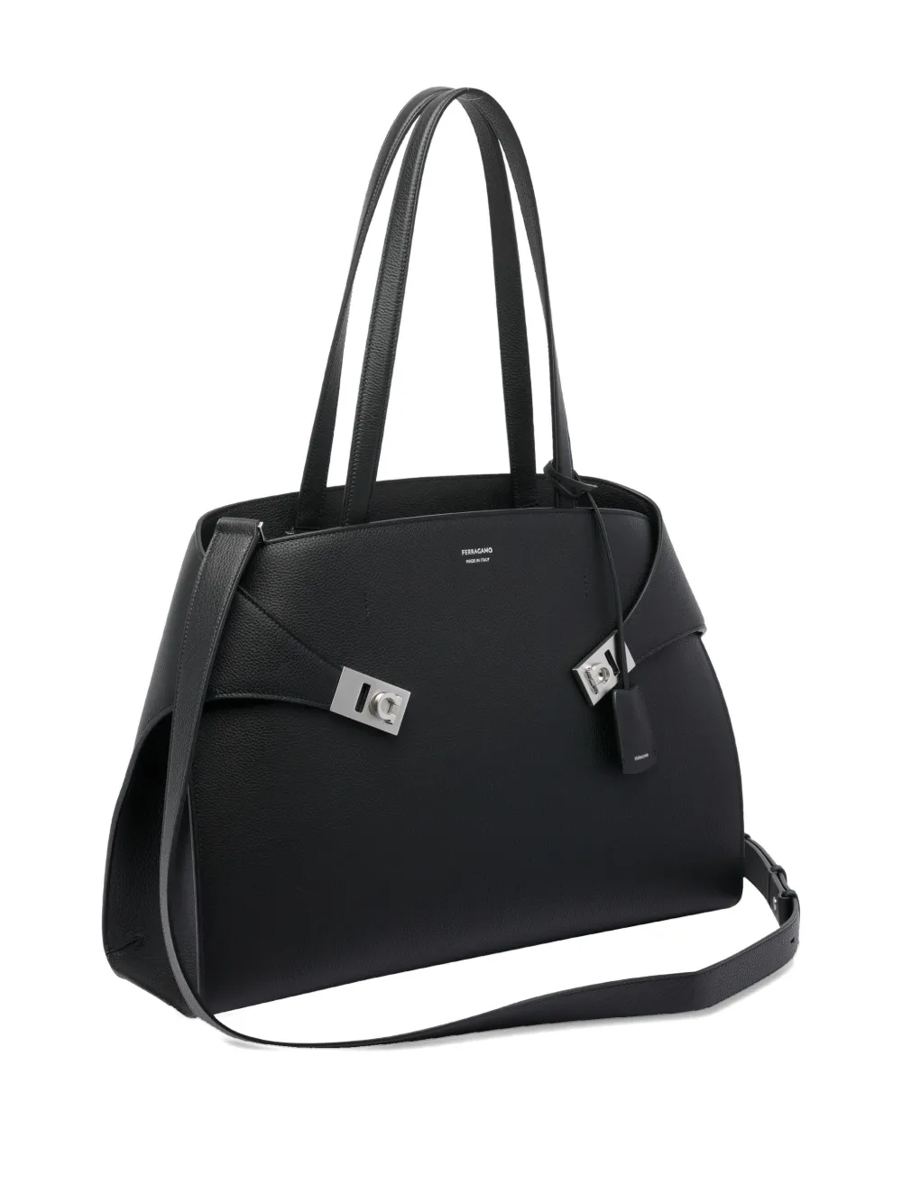 Ferragamo Hug Clasp-detail Calfskin Shoulder Bag In Black