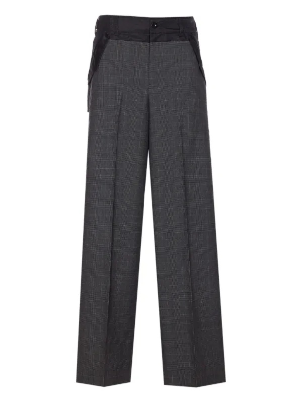 Sacai Check-pattern Buckle Trousers in Grey