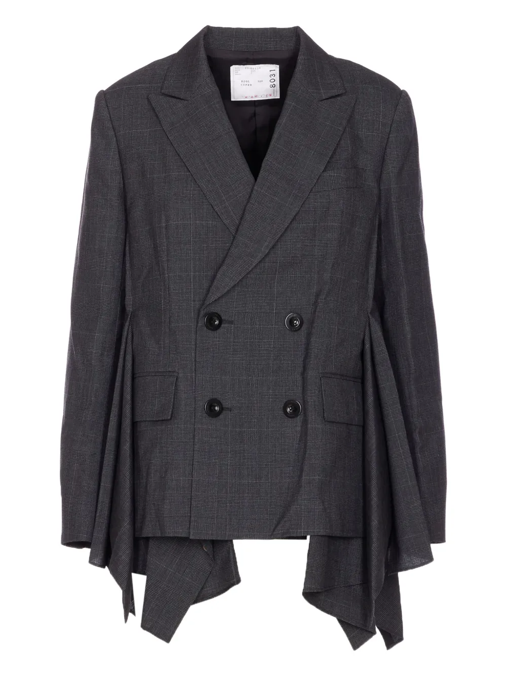 Sacai Glen-check Pleated Blazer In Gray
