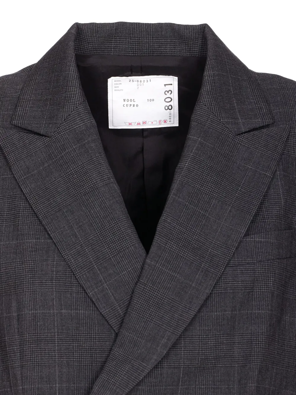Sacai Glen-check Pleated Blazer In Gray