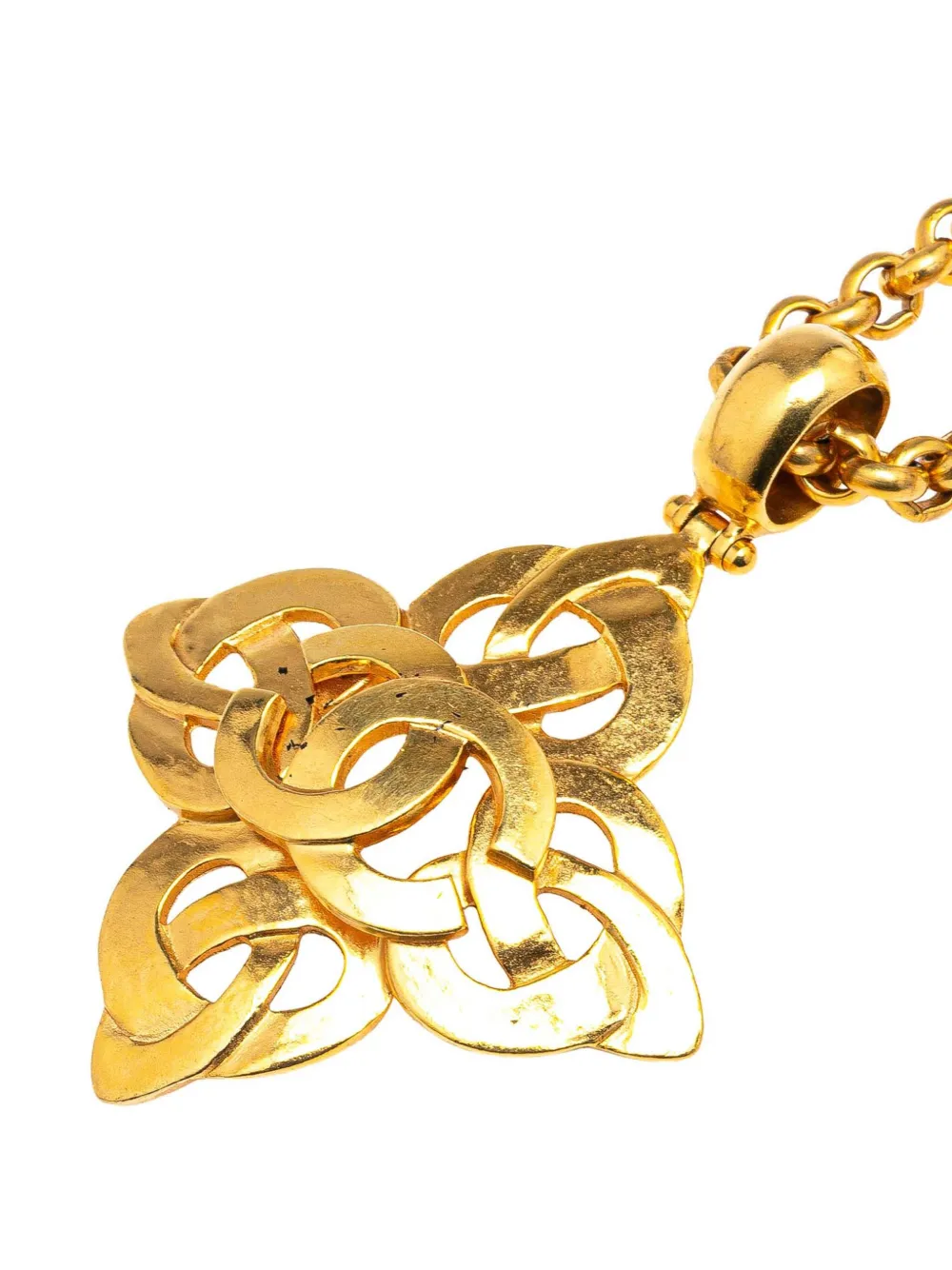 Pre-owned Chanel 1997 Gold Plated Cc Clover Pendant Necklace Costume Necklace