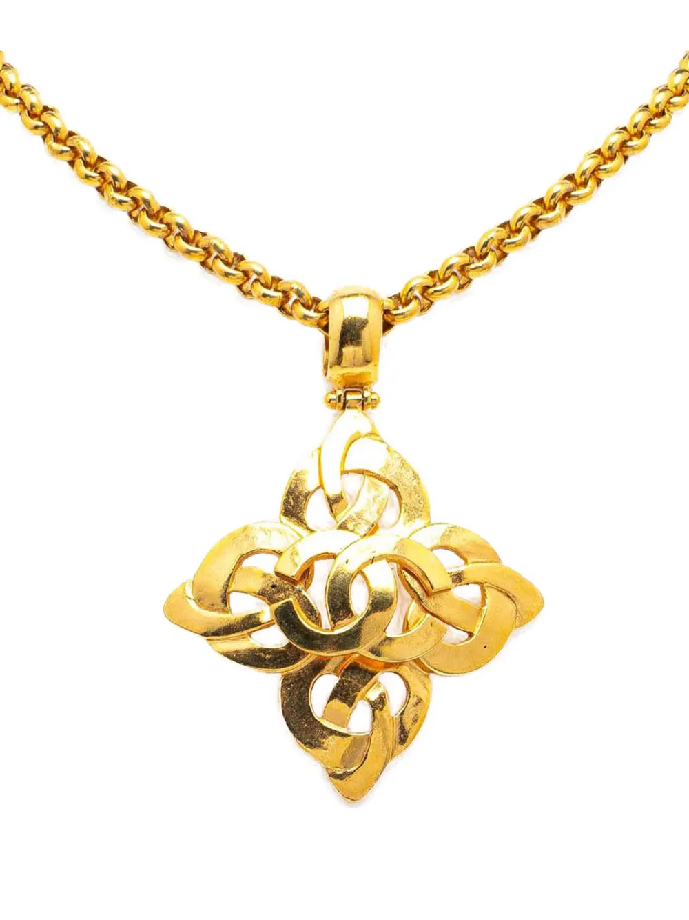 CHANEL Pre-Owned 1997 Gold Plated CC Clover Pendant Necklace costume CHANEL Pre-Owned 1997 Gold Plated CC Clover Pendant Necklace costume
