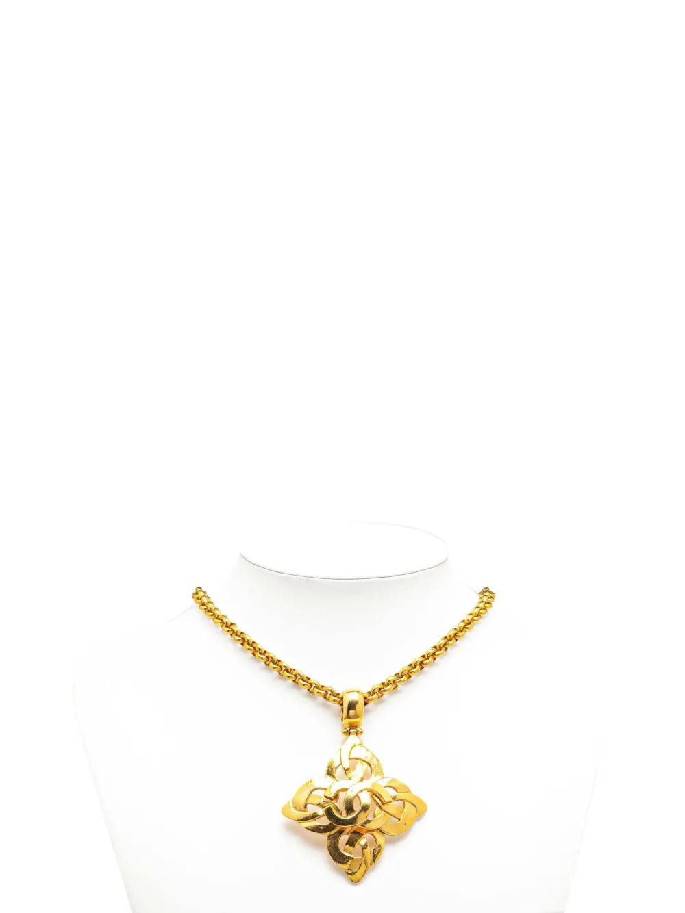 Pre-owned Chanel 1997 Gold Plated Cc Clover Pendant Necklace Costume Necklace