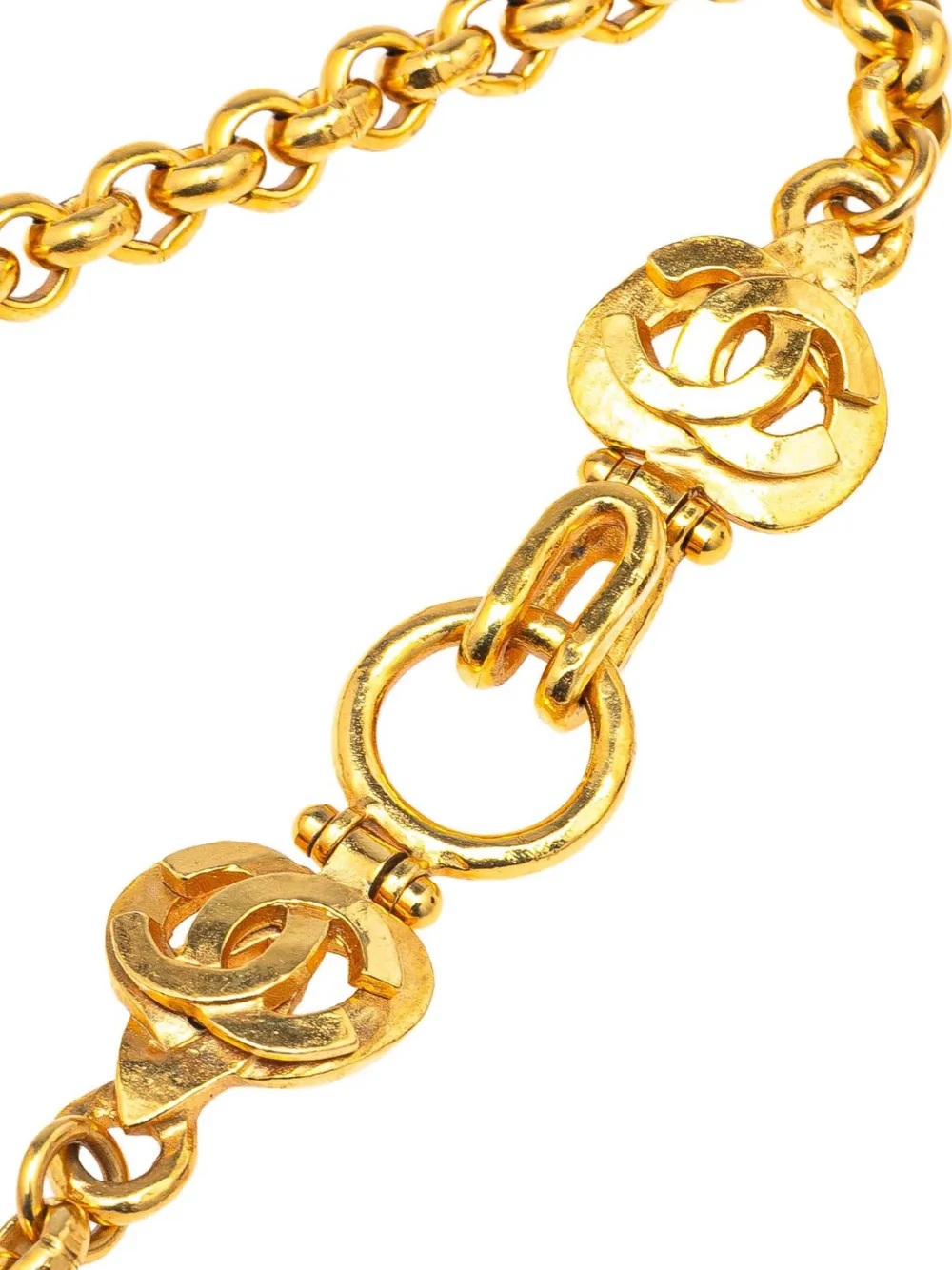 Pre-owned Chanel 1997 Gold Plated Cc Clover Pendant Necklace Costume Necklace
