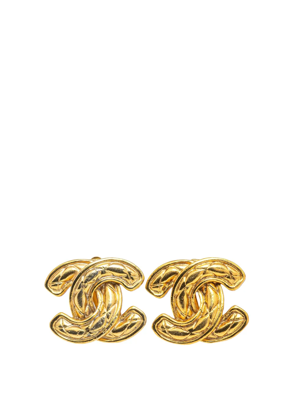 CHANEL Pre-Owned 1970-1980 Gold Plated CC Quilted Clip on Earrings CHANEL Pre-Owned 1970-1980 Gold Plated CC Quilted Clip on Earrings