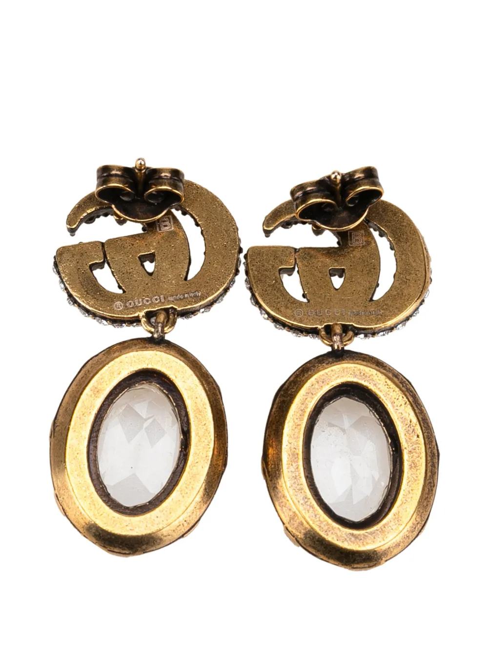 Gucci Pre-Owned 2020-2021 Gold Plated GG Marmont Crystal Drop Push Back Earrings costume earrings | Image 2