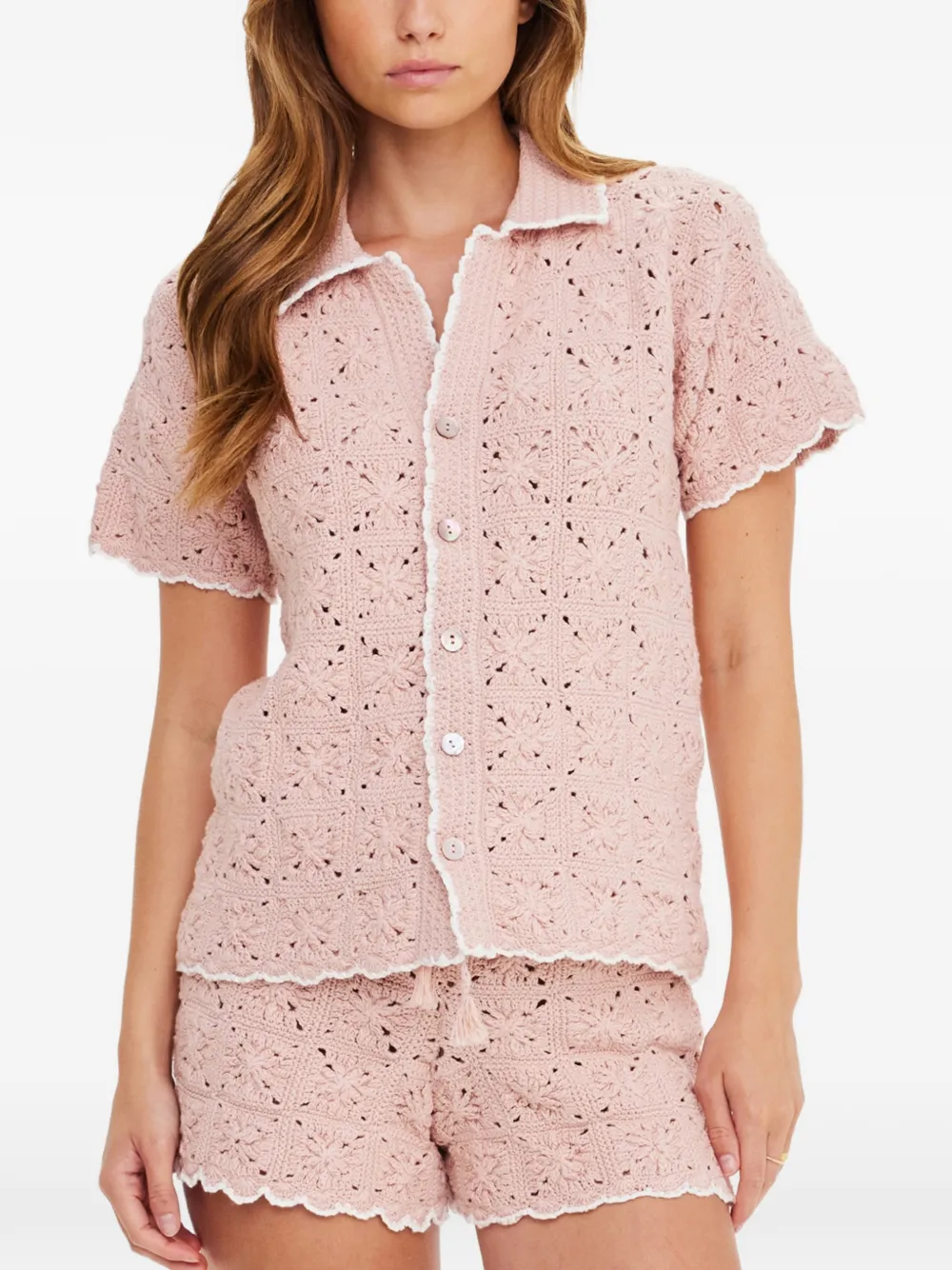 The Upside Anoki Crochet Shirt In Pink