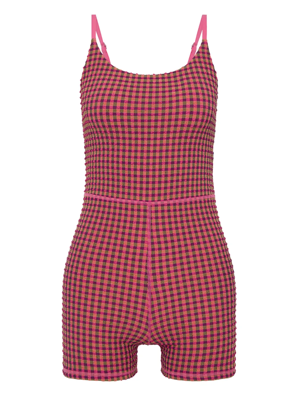 The Upside Aliki Kiva Check-pattern Playsuit In Pink