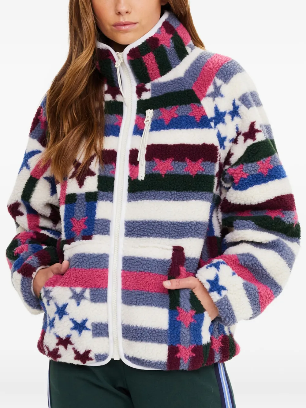 The Upside Harlow Star Striped Fleece Jacket In White
