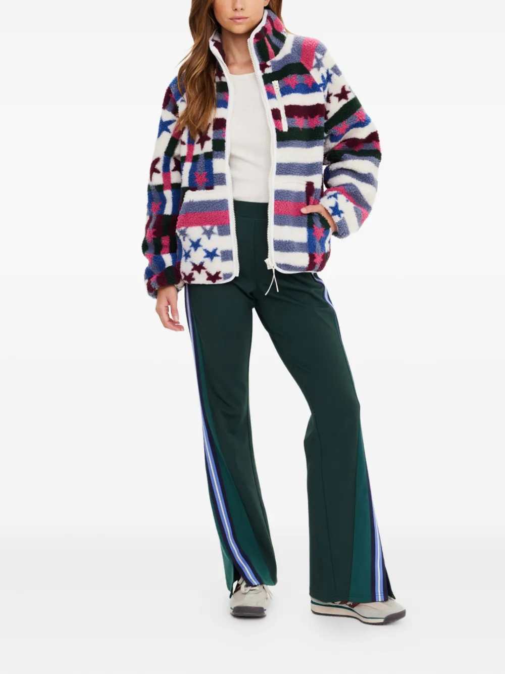 The Upside Harlow Star Striped Fleece Jacket In White